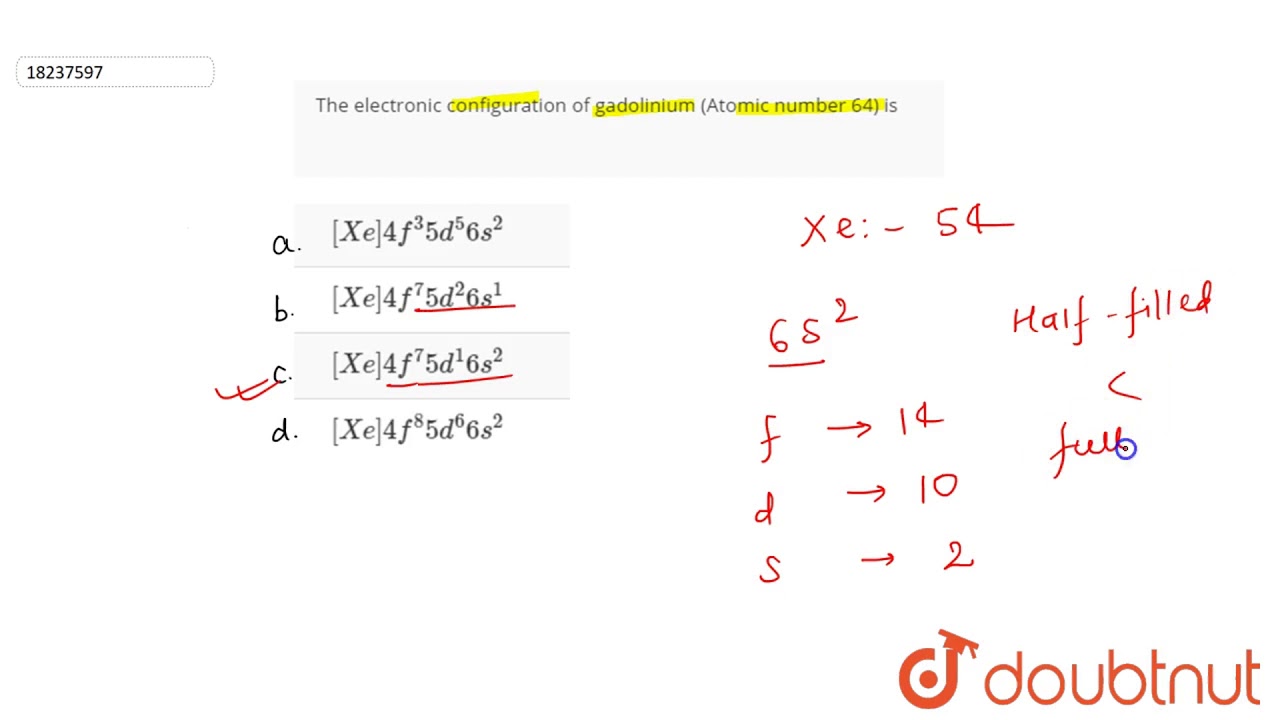 the outer electronic configuration of gd