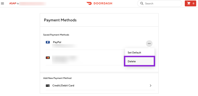 how to remove cards from doordash