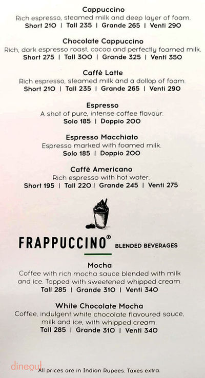 starbucks menu delhi