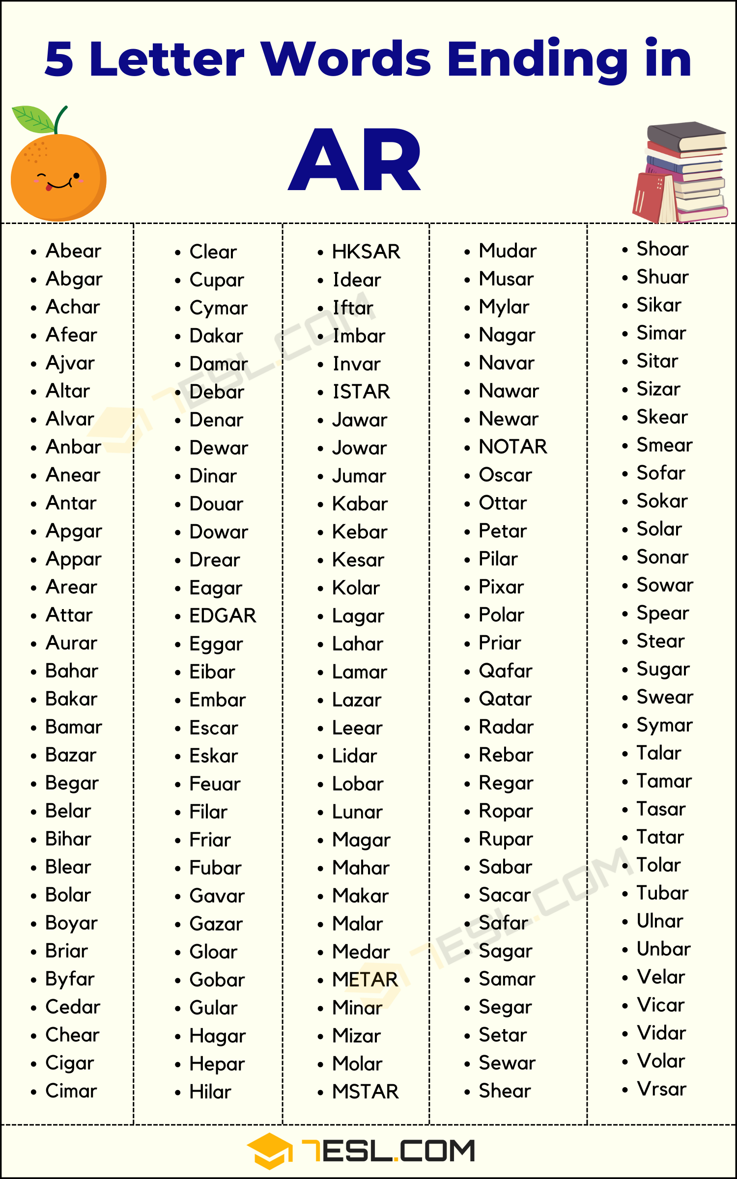 5 letter words ending in arc