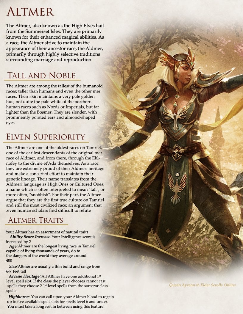 elder scrolls tabletop rpg 5e