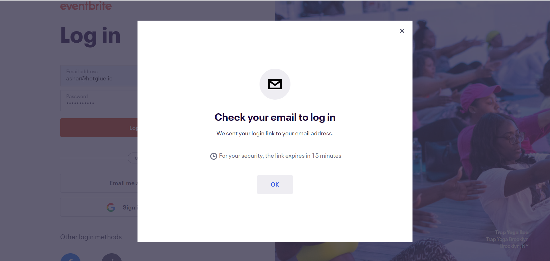 eventbrite login page