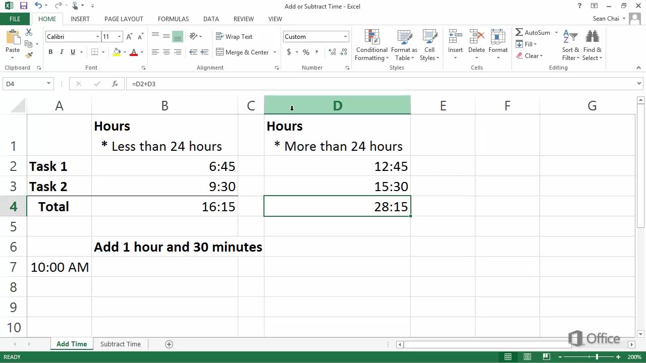 excel mesai saati toplama