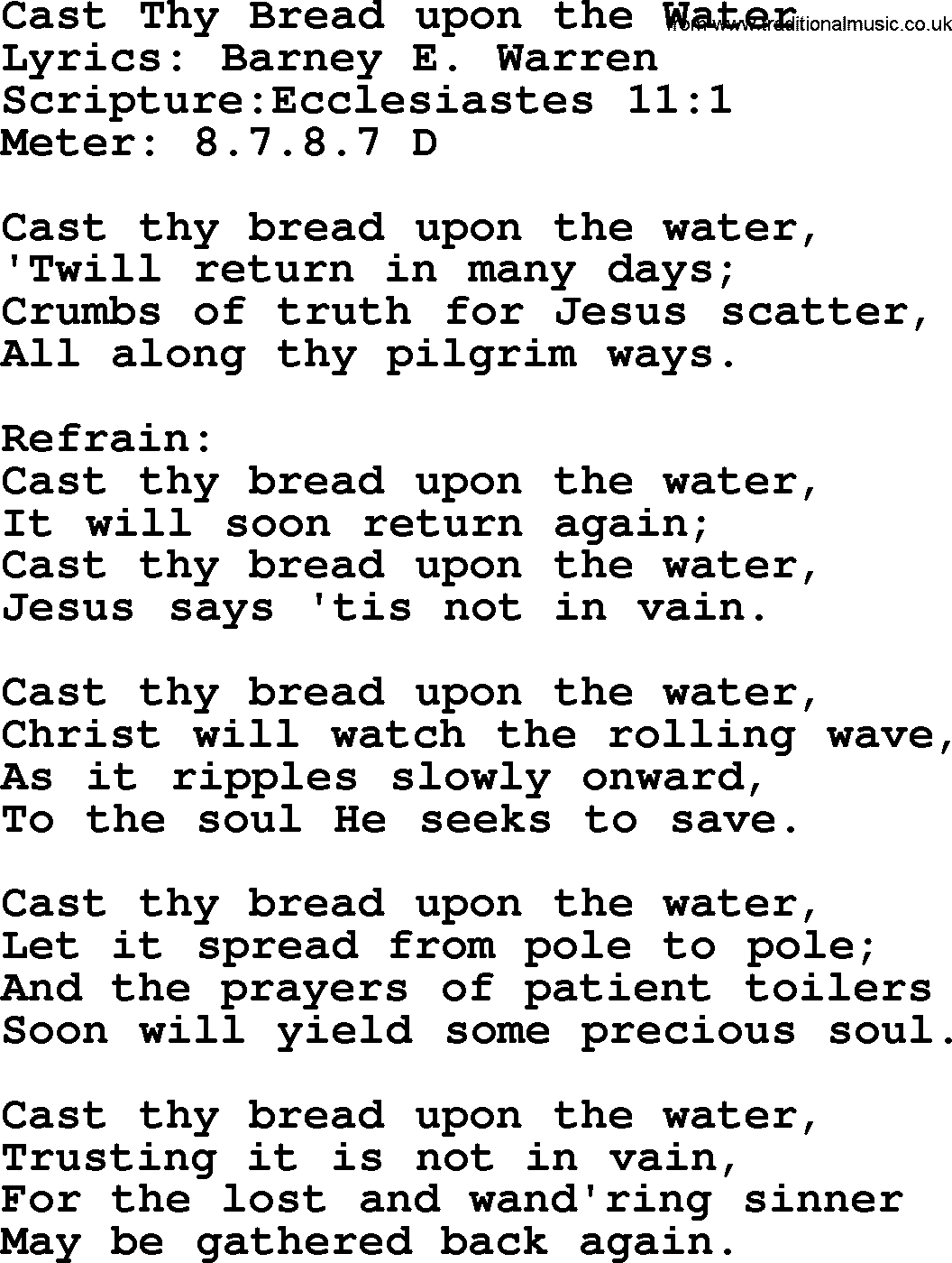 i cast my bread upon the water gold city lyrics