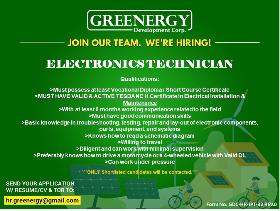 electronic technician vacancy