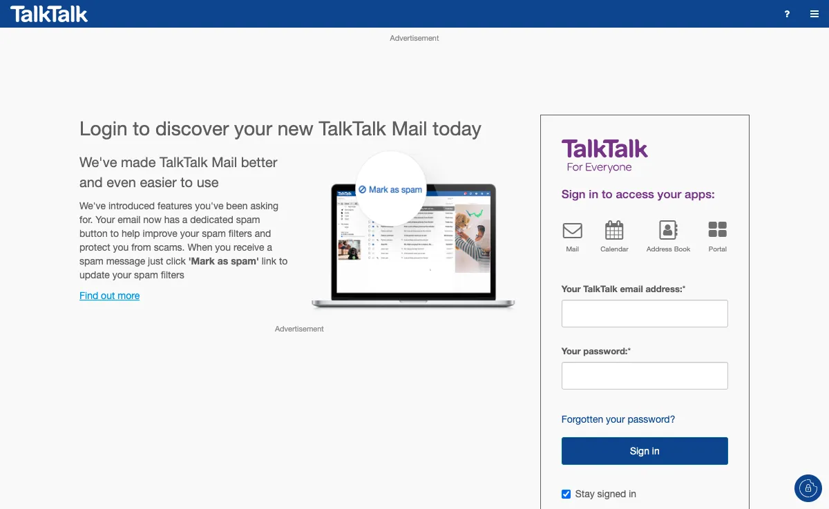 talktalk sign in email