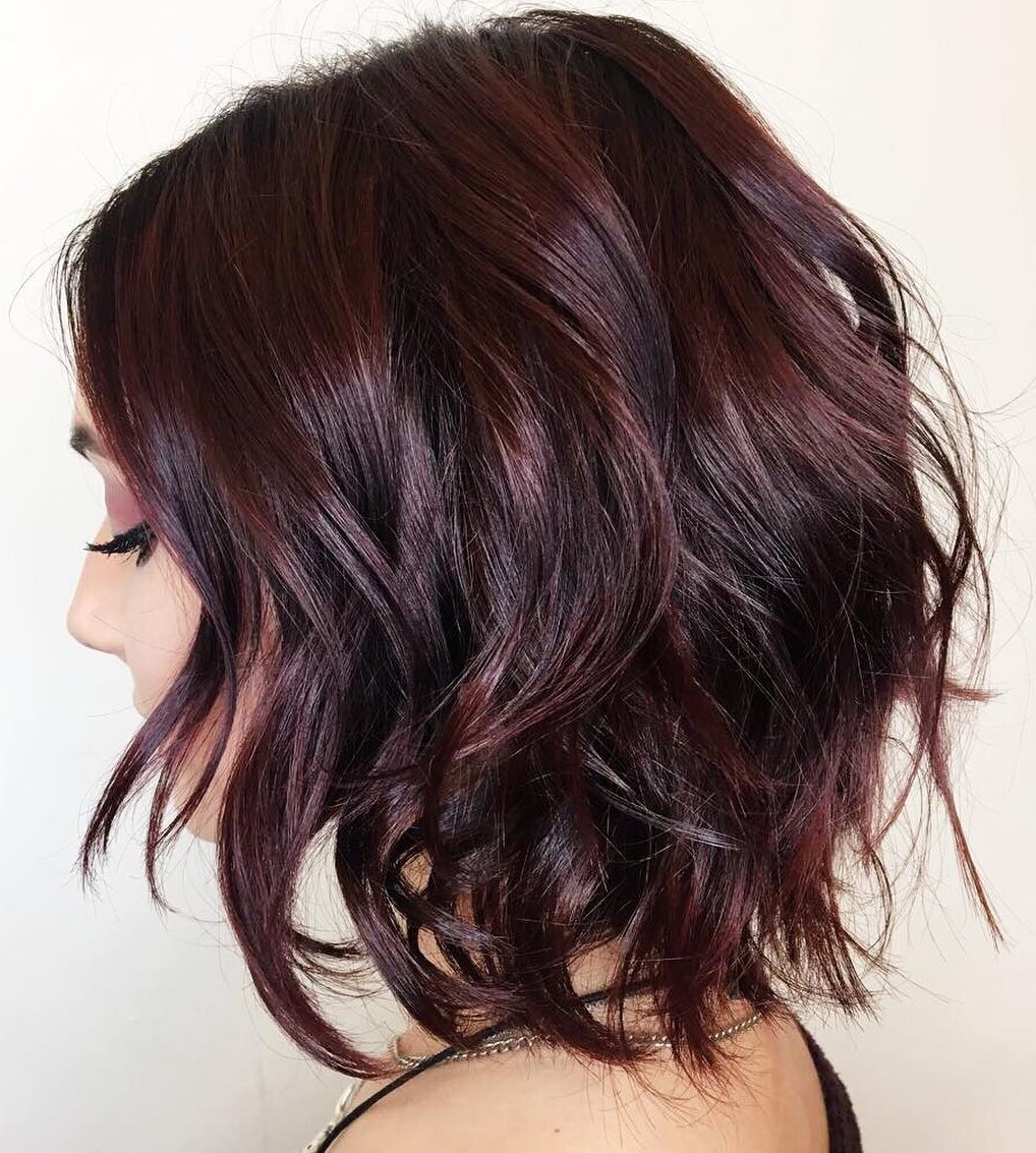 short burgundy hair with highlights