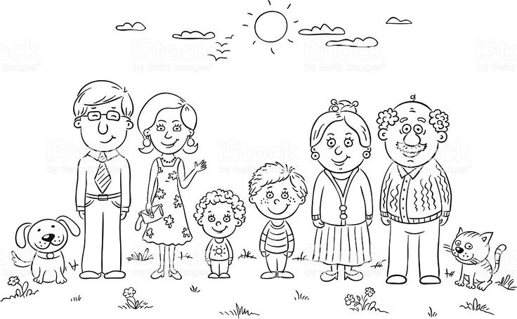 big family clipart black and white