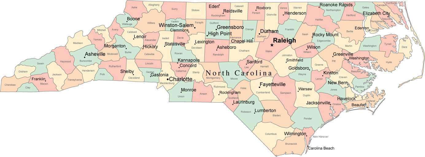 map of north carolina with major cities