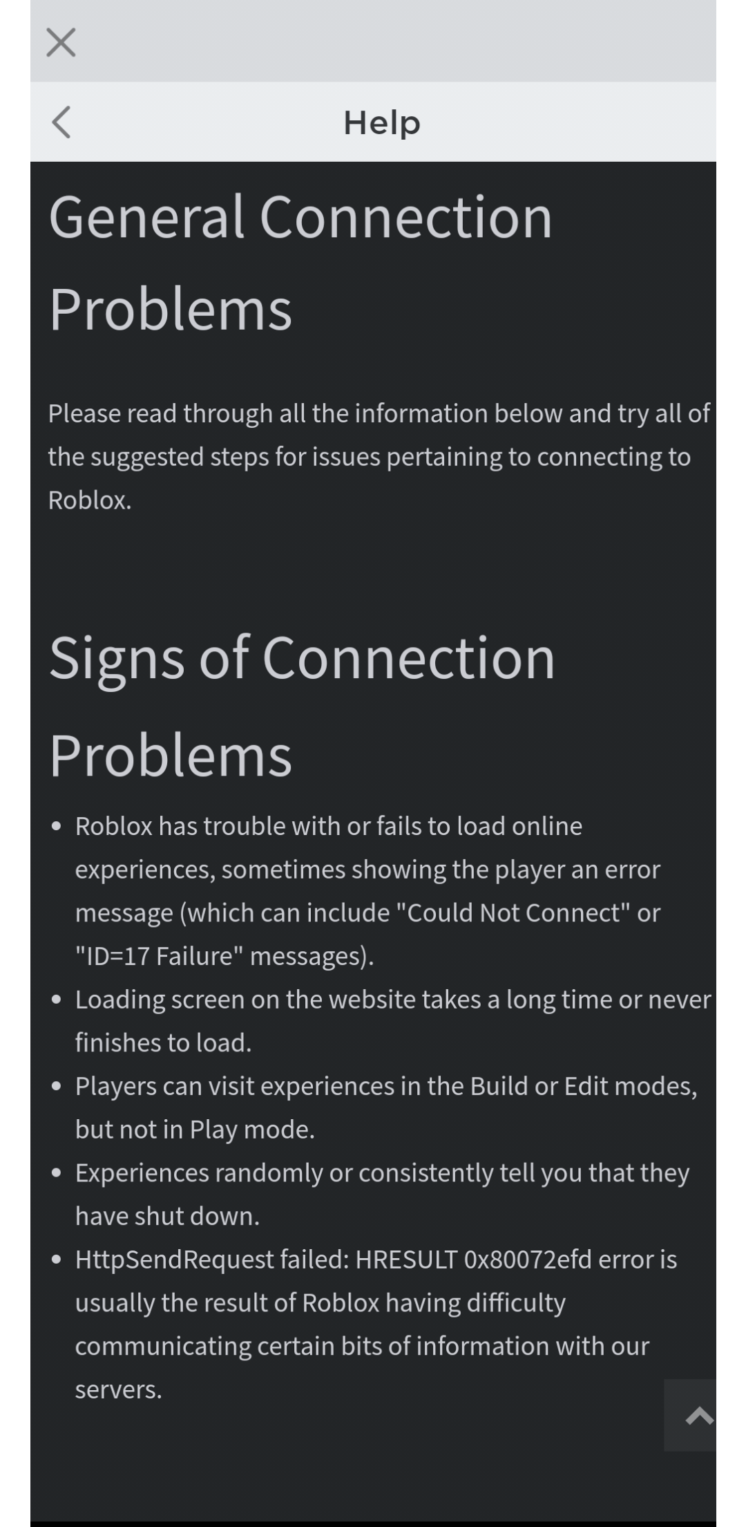 roblox general connection problems