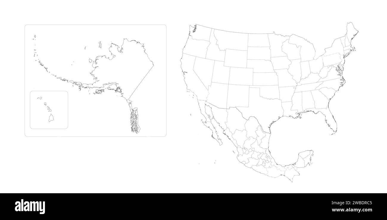 mapa de mexico y estados unidos blanco y negro