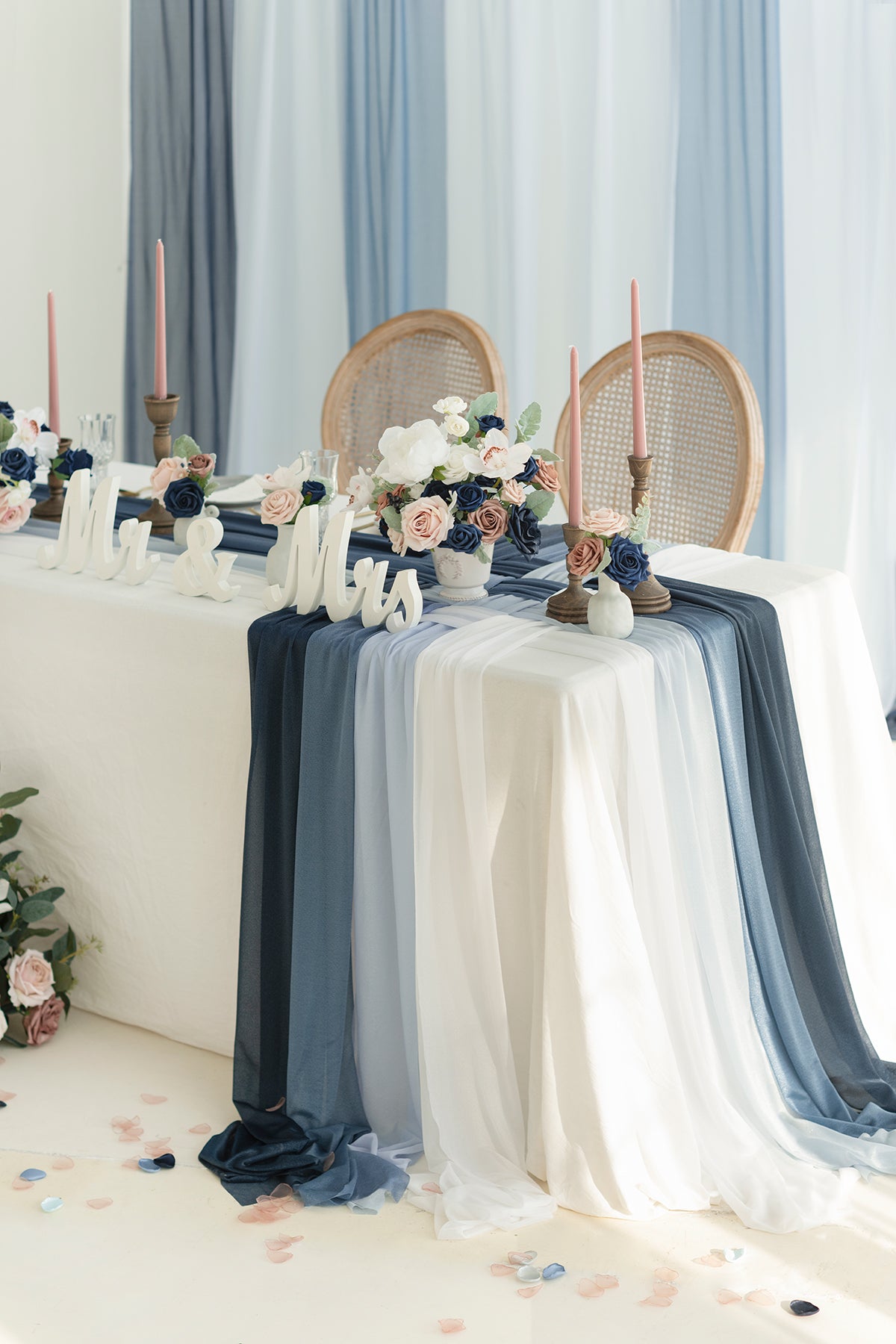 dusty blue table linens