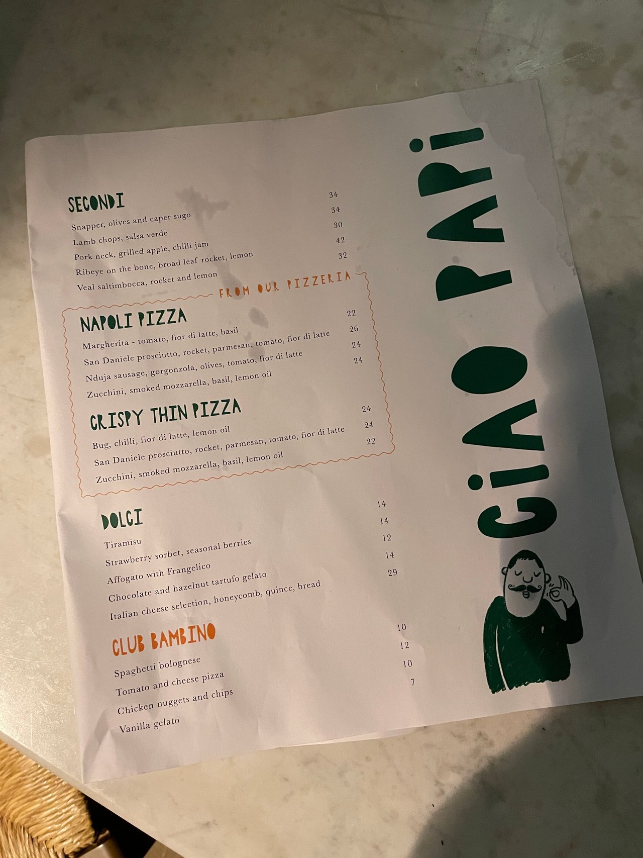 ciao papi menu