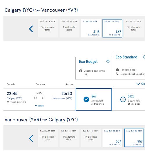 cheapest flight from vancouver to calgary