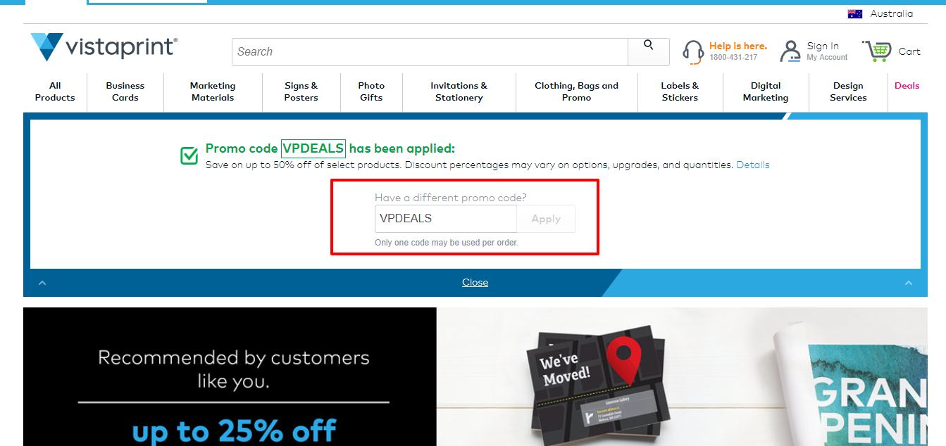 vistaprint code promo 50