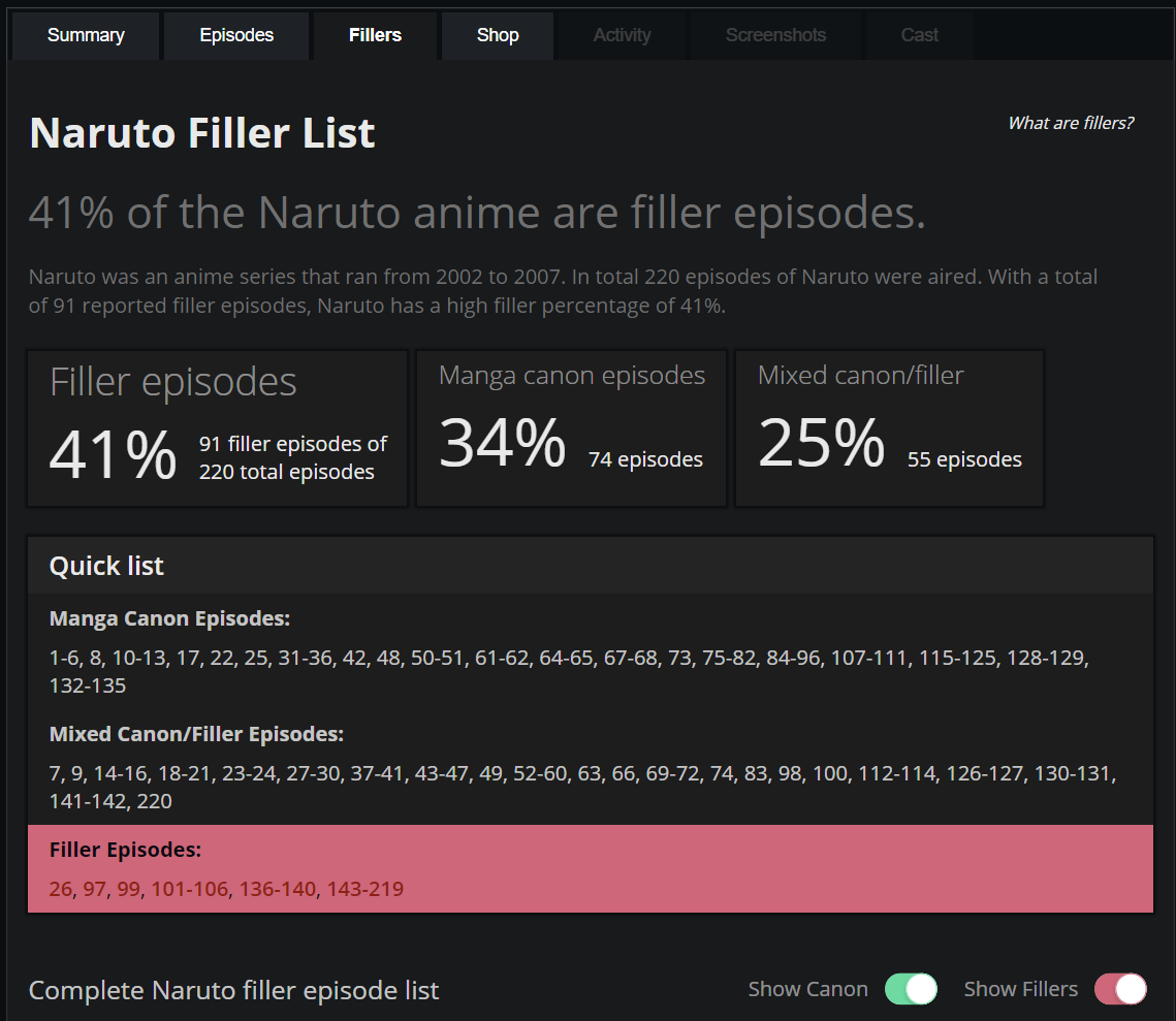 fillers for naruto