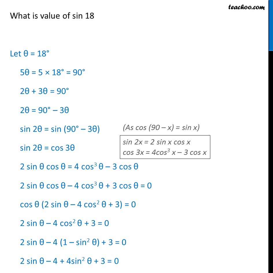 find the value of sin 18 degree