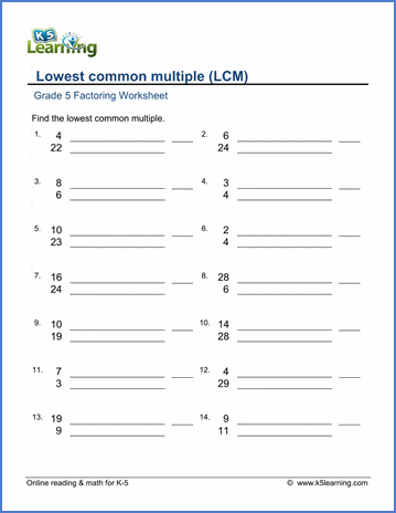 finding lcm worksheet