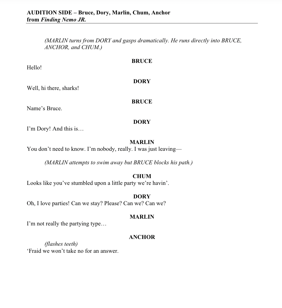 finding nemo jr musical script