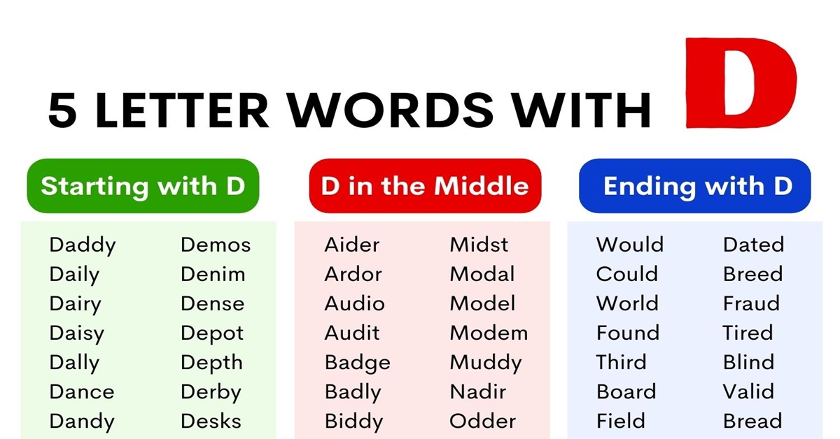 five letter words beginning with d