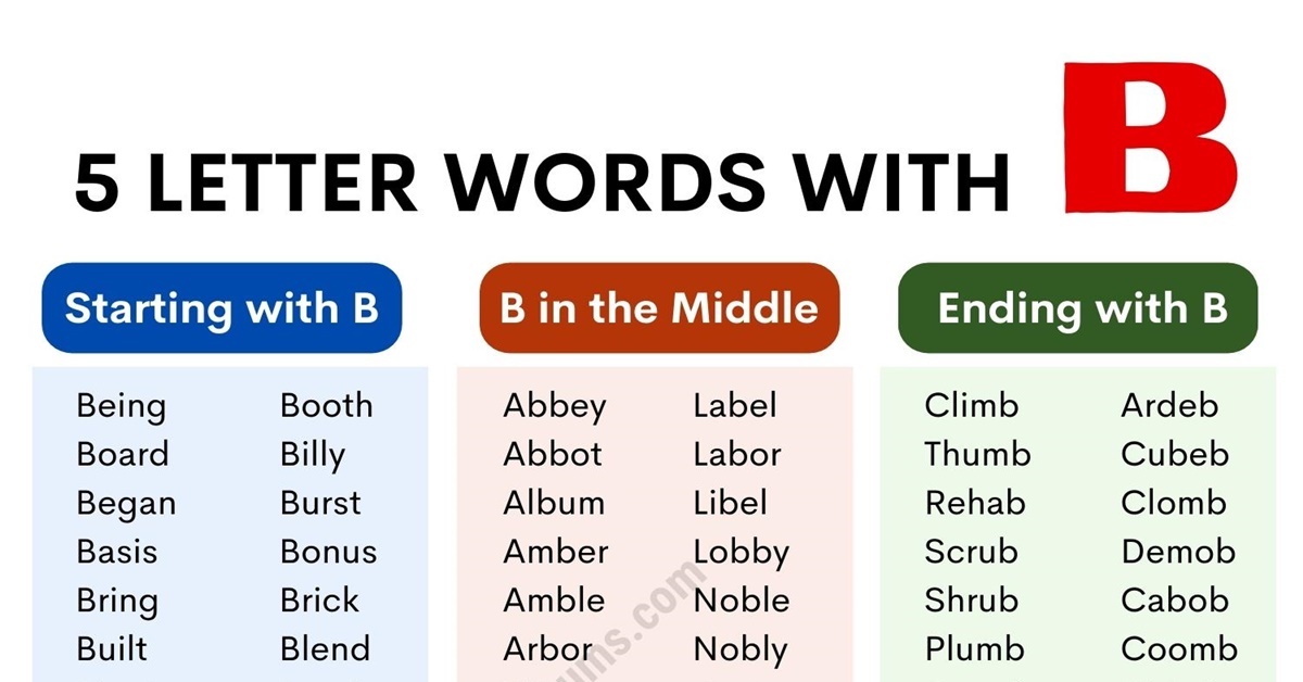 five letter words that start with b