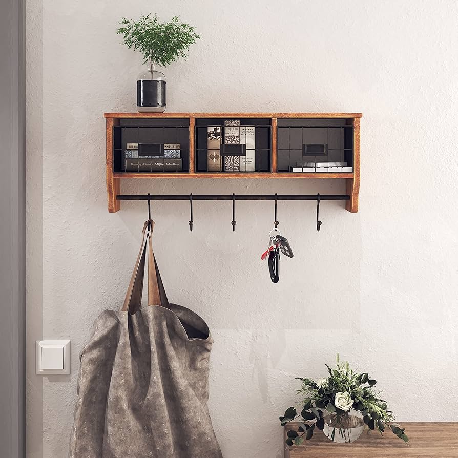 floating shelf with hooks