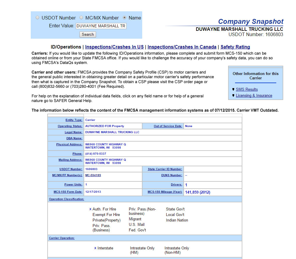 fmcsa carrier snapshot