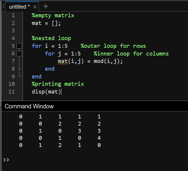 for loop matlab