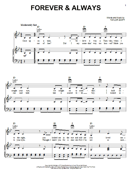 forever and always taylor swift chords