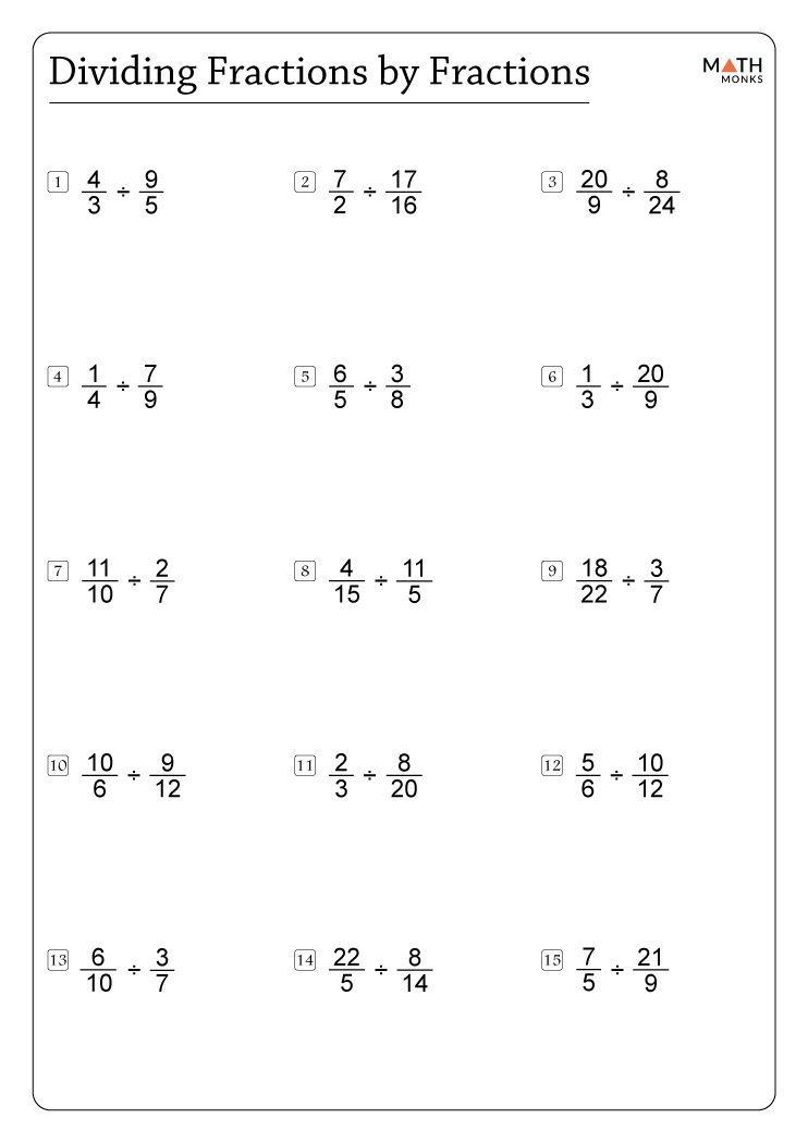 fraction division worksheet