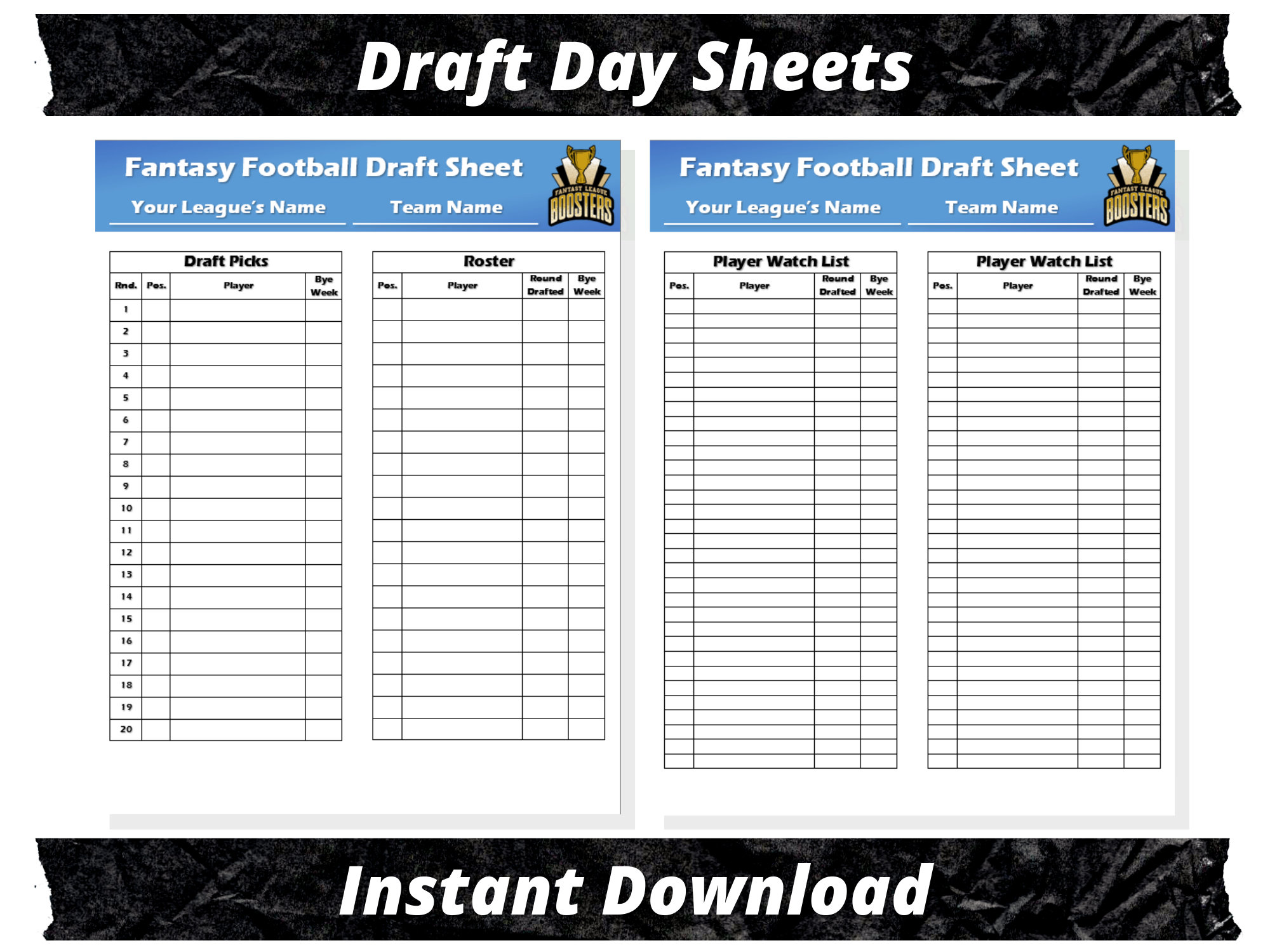 free fantasy football draft sheets