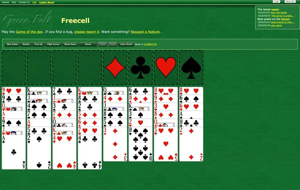 freecell solitaire green felt