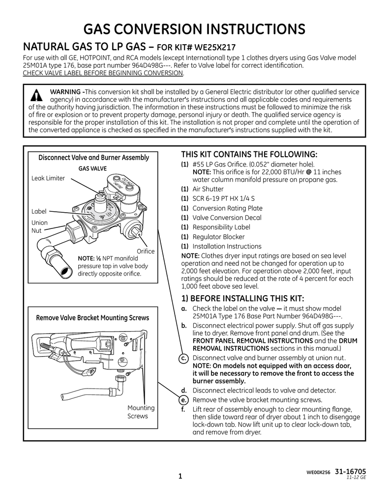 ge dryer lp conversion instructions