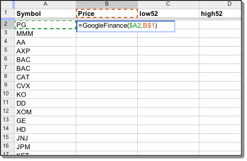 google finance quotes in excel