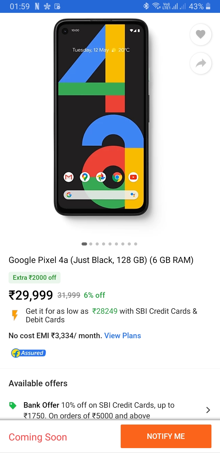 google pixel 4a flipkart