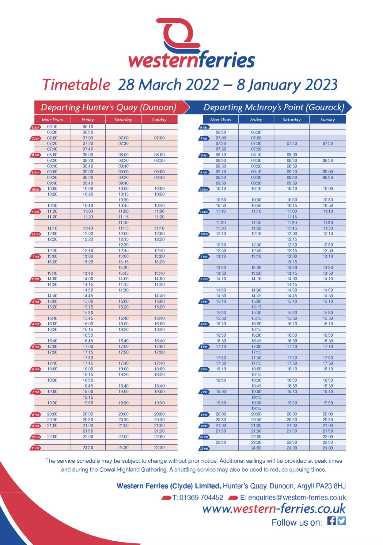 gourock ferry timetable