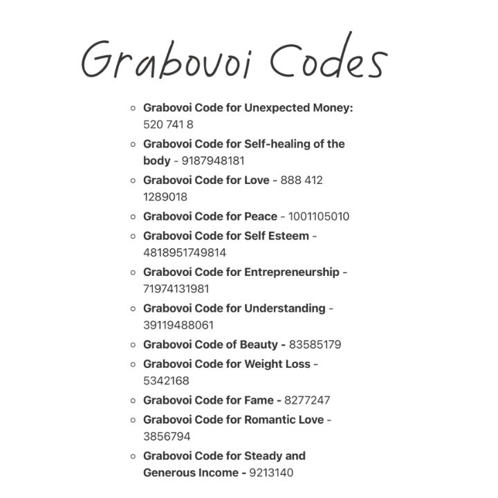 grabovoi codes list