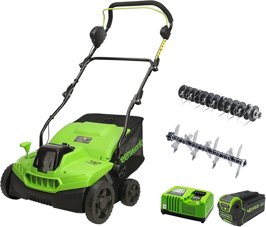 greenworks dethatcher and scarifier