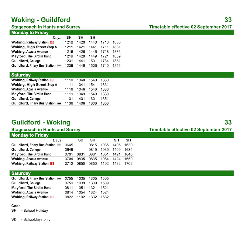 guildford buses timetable