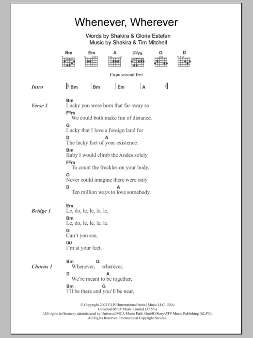 guitar chords shakira