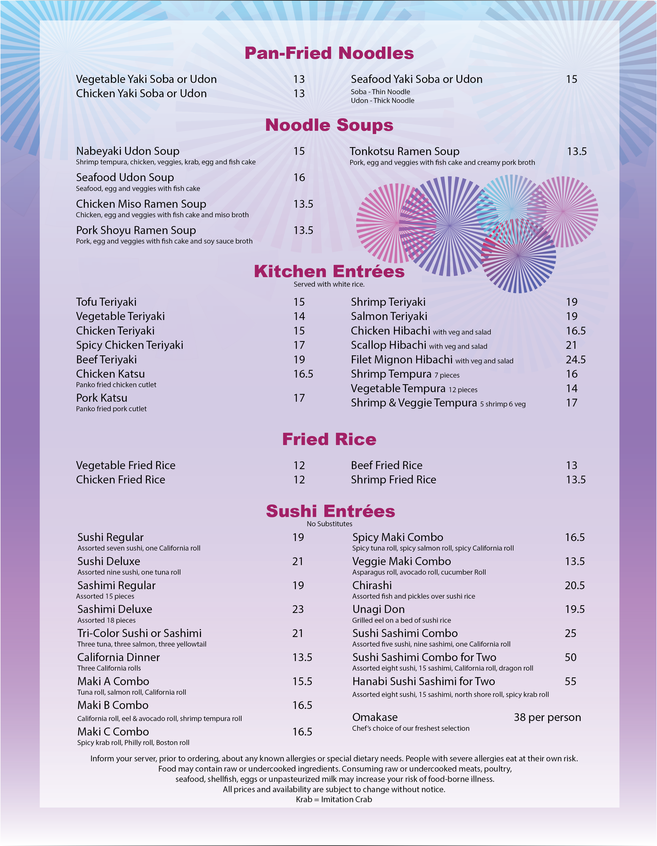 hanabi japanese cuisine menu