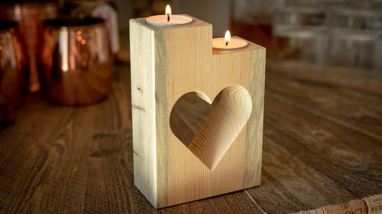 heart wooden candle holder