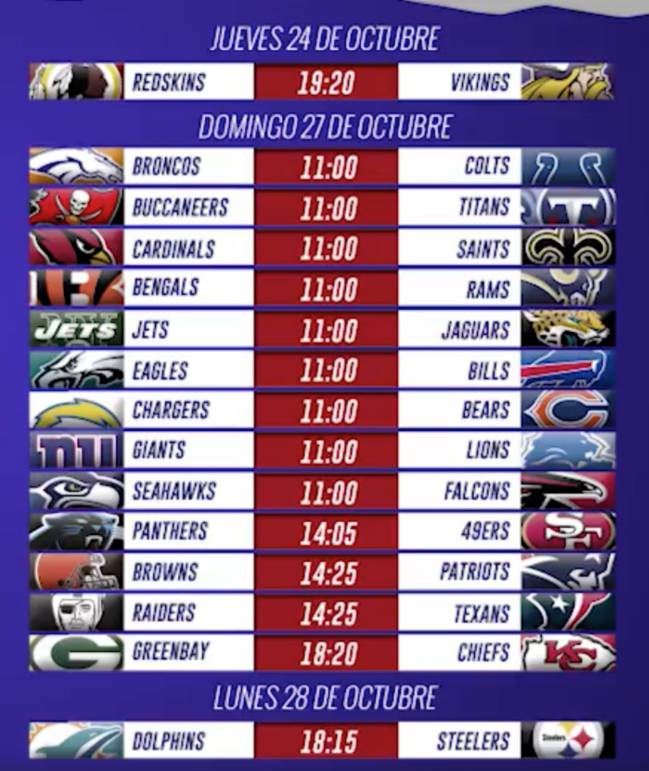 horarios de partidos de futbol americano hoy