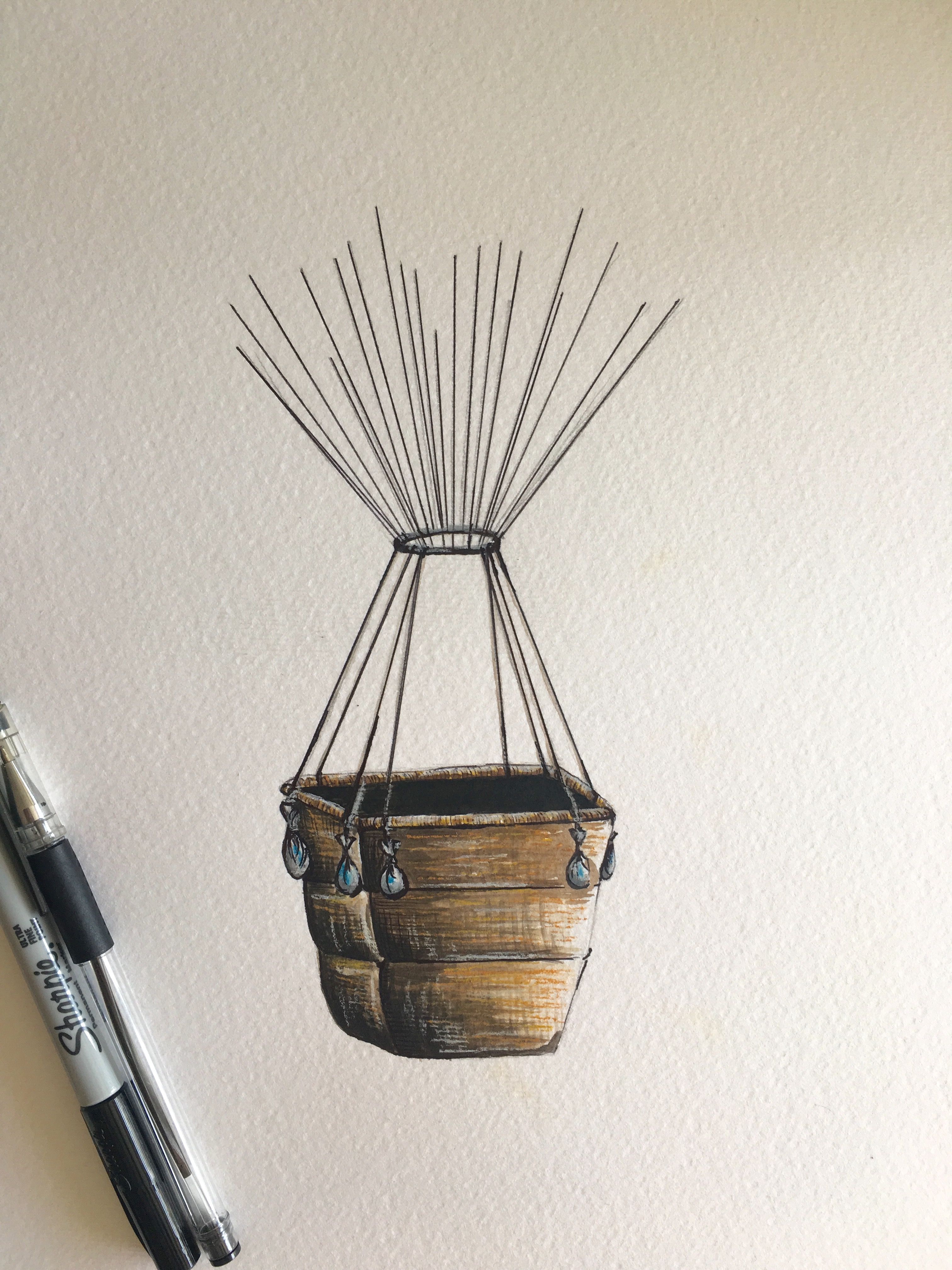 hot air balloon basket drawing