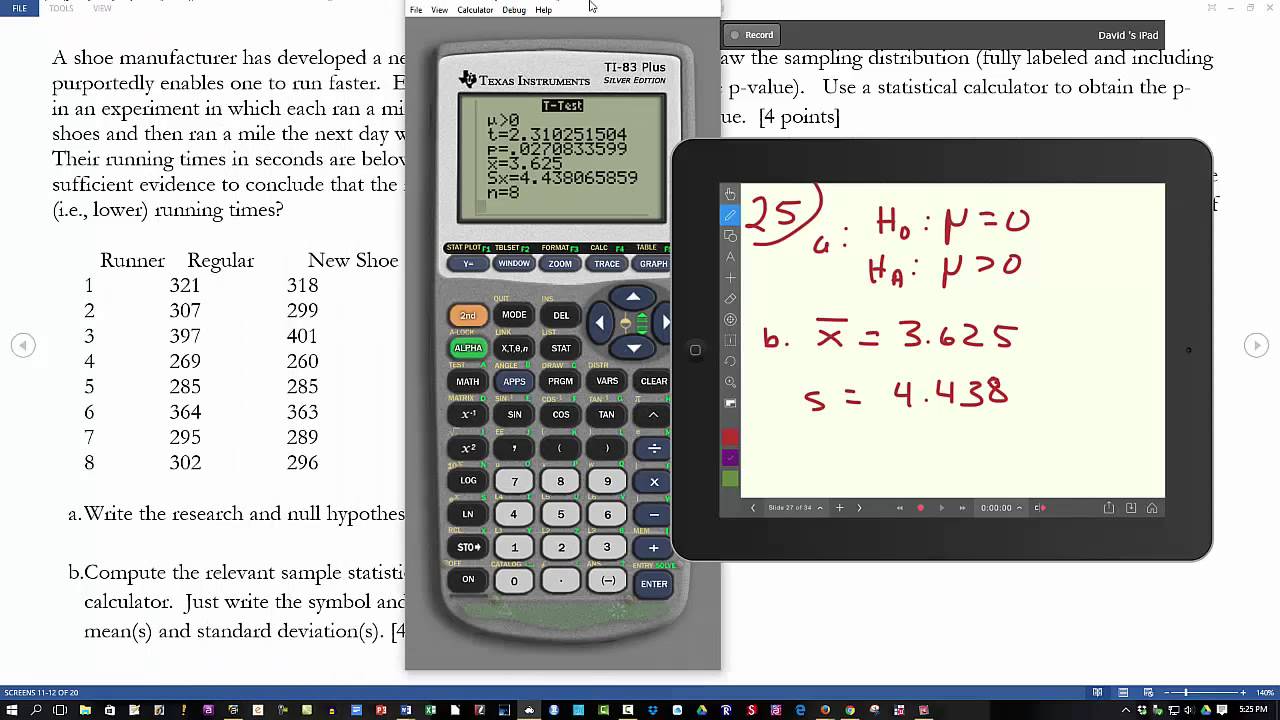 how to do a paired t test on ti 84