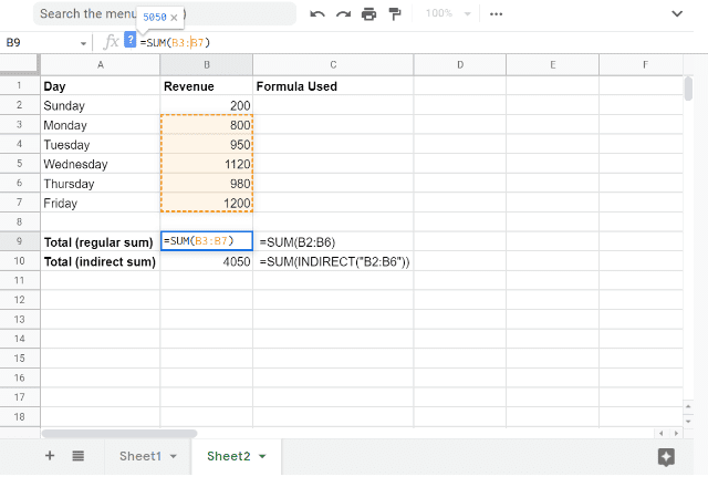 how to use indirect function in google sheets