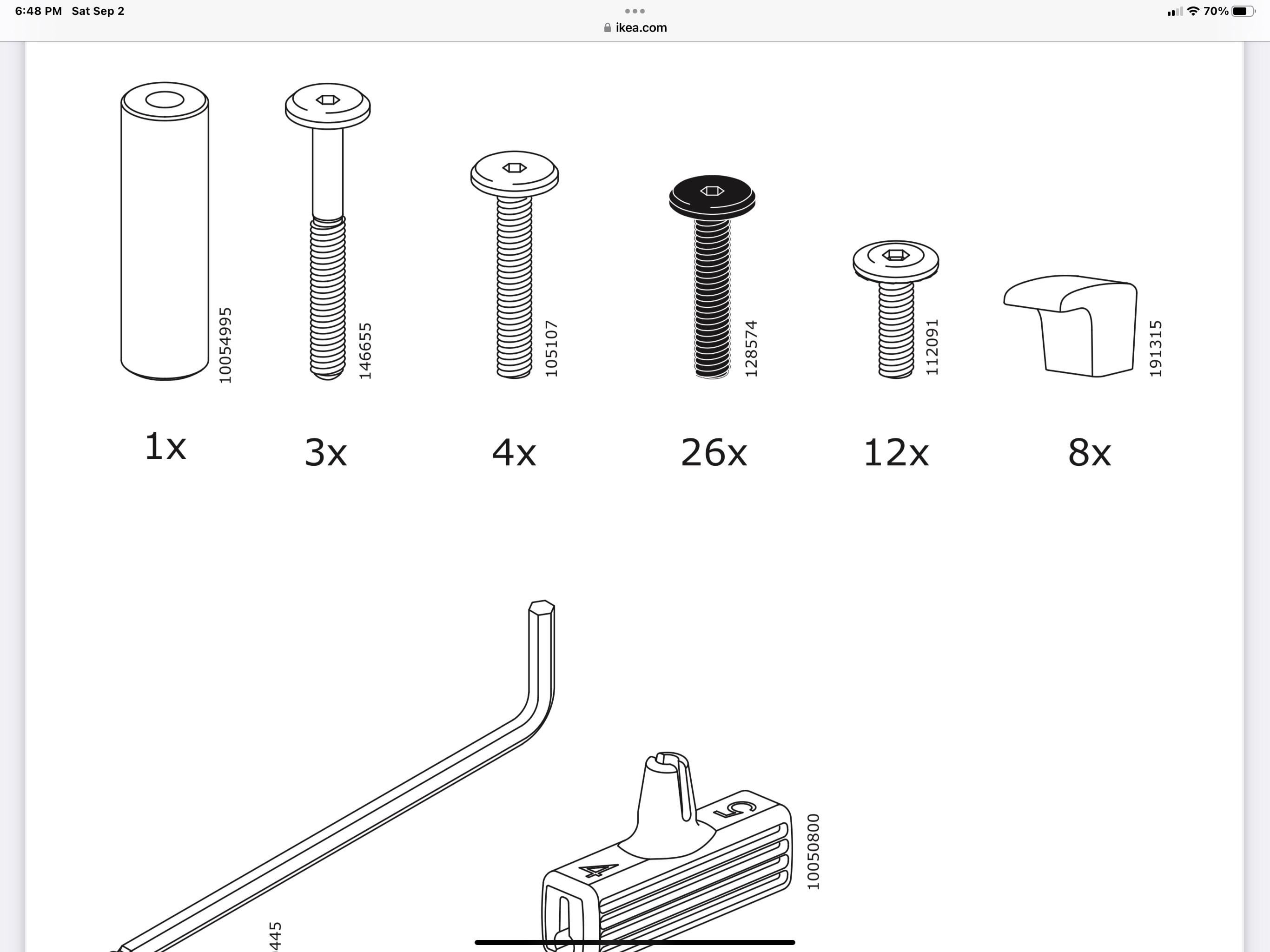 ikea screw size chart