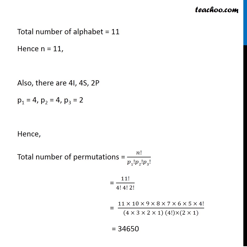 in how many distinct permutations of the letters in mississippi