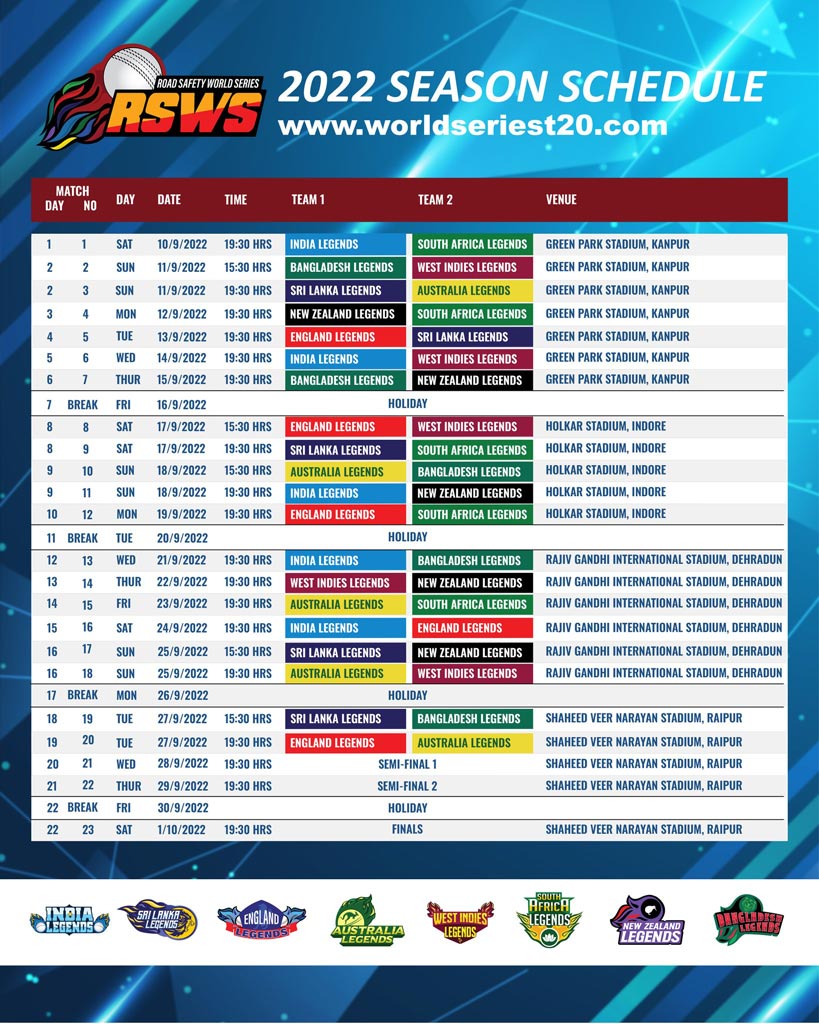 india legends time table 2022