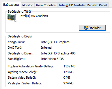 intel hd grafik ekran kartı